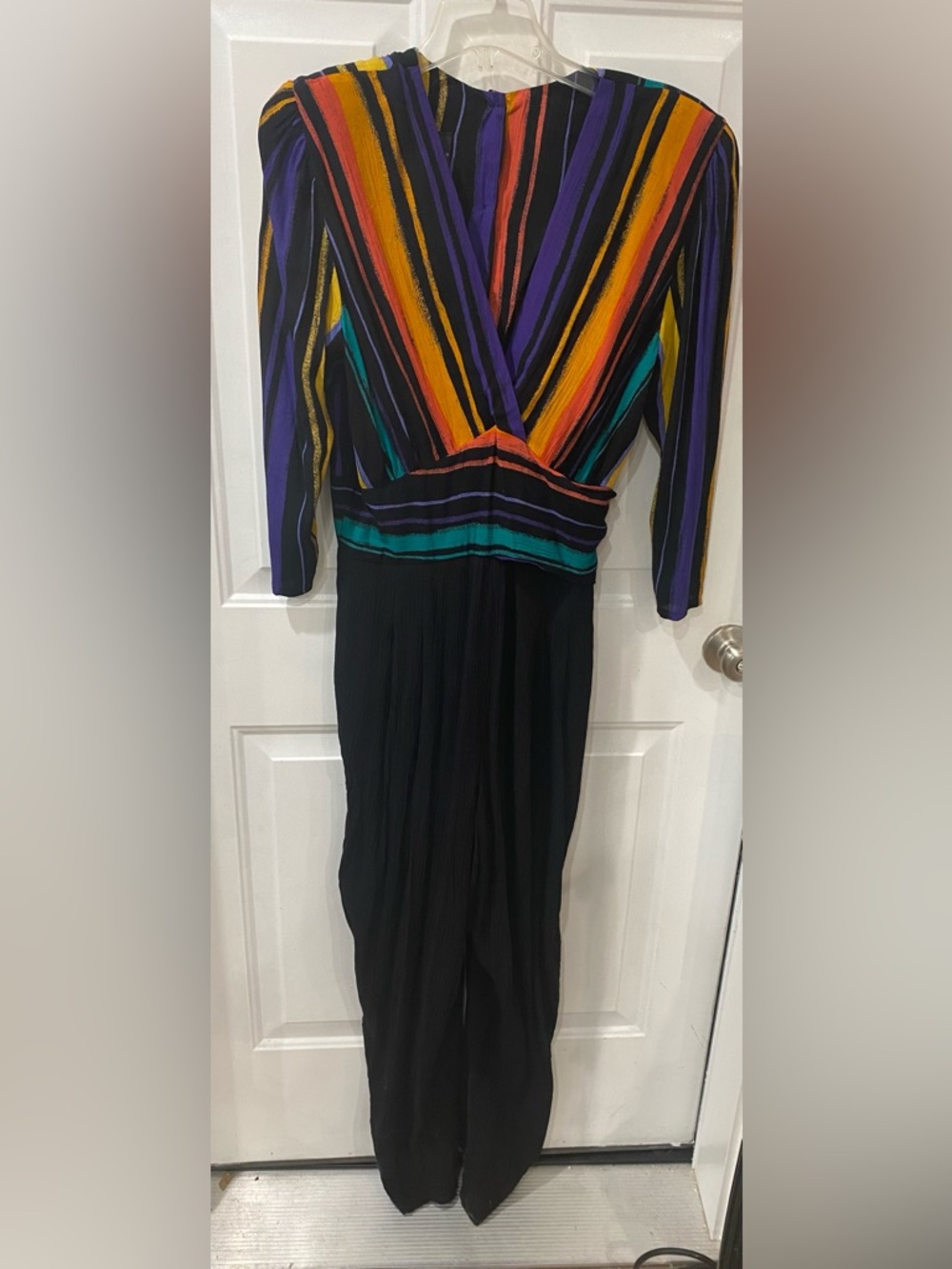 Vintage Phoebe longSleeve V-Neck Multicolor Stripe Jumpsuit pantsuit- women’s 8